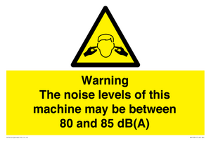 Warning Noise Levels of machine between 80-85 dB
